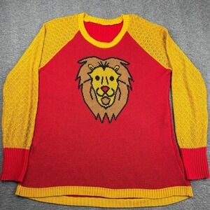 Elhoffer Design Brave Lion Knit Sweater Red Yellow‎ Men's XL Raglan Sleeve